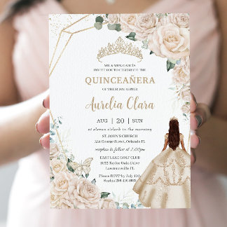 Quinceanera Champagne Ivory Blumenschmuck Prinzess Einladung