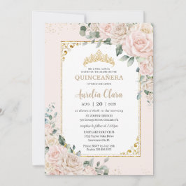 Quinceañera Champagne Ivory Blush Floral Gold Einladung