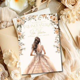 Quinceañera Champagner-Gold-Blumenkleid Prinzessin Einladung