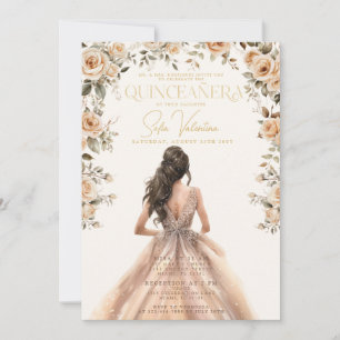 Quinceañera Champagner-Gold-Kleid Braunhaarige Pri Einladung