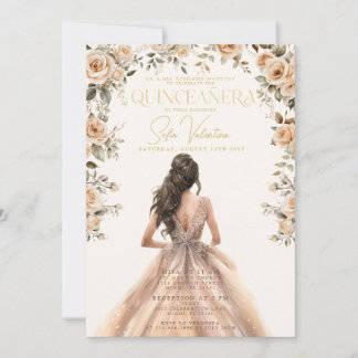 Quinceañera Champagner-Gold-Kleid Braunhaarige Pri Einladung