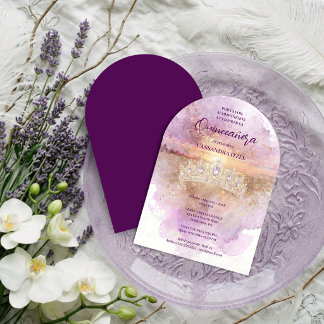 Quinceañera Charming Lilac & Gold Tiara Einladung