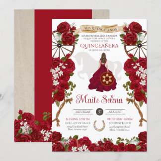 Quinceanera Charro Elegante Rote Rose Western Einladung