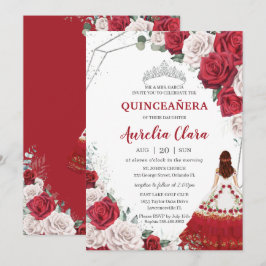 Quinceañera Charro Red White Roses Floral Silver Einladung