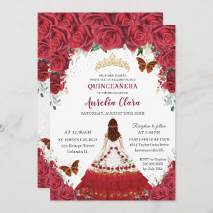 Quinceañera Charro Rote Blütenprinzessin Pferdesch Einladung