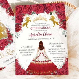 Quinceañera Charro Rote Flora Prinzessin Gold Pfer Einladung