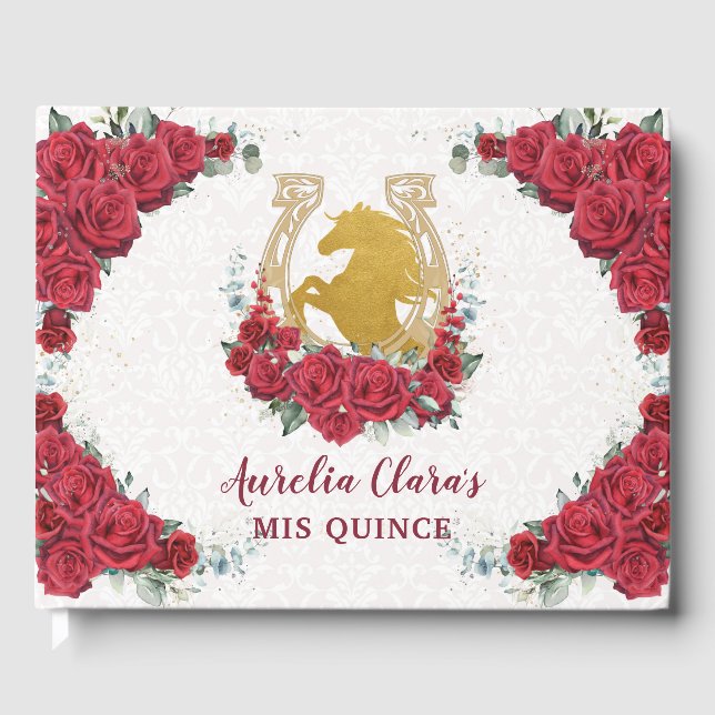 QUINCEAÑERA Charro Rote Rosen Blumenauß Gästebuch (Vorderseite)