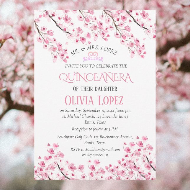 Quinceañera Cherry Blossom Floral 15. Geburtstag Einladung (Von Creator hochgeladen)