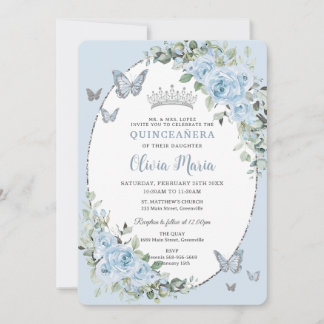 Quinceañera Chic Baby Blue Floral Butterfliegen Einladung