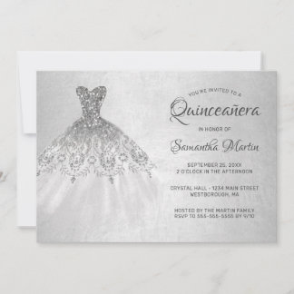 Quinceanera Chic Silver Dress on Silver Party Einladung