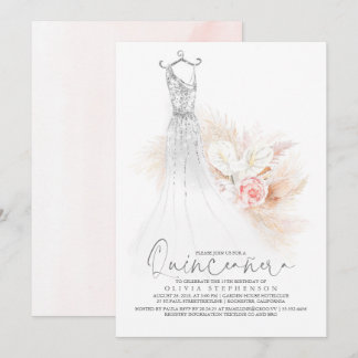 Quinceañera Chic Silver Pampas Grass 15. Geburtsta Einladung