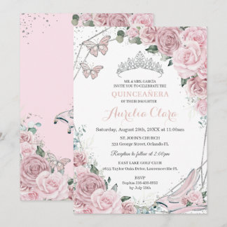 Quinceañera Cinderella Prinzessin Staubig Rosa Blu Einladung