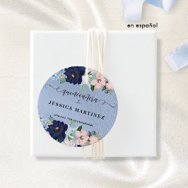 Quinceañera con Flores Azul y Rosa, Aluminio Azul Geschenkanhänger