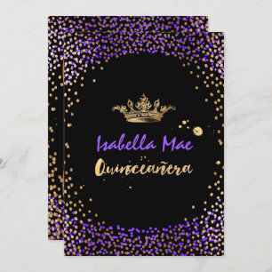 Quinceanera/Confetti/Neon Lila/Prinzessin/Krone Einladung