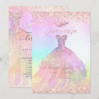 Quinceanera Cotton Candy Rose Gold Princess Crown Einladung