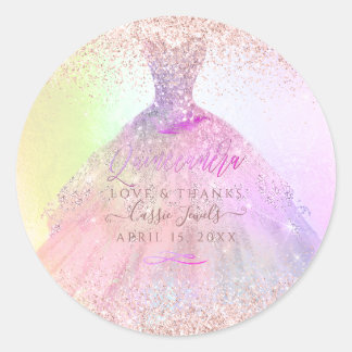 Quinceañera, Cotton Candy Sparkle Gown Runder Aufkleber