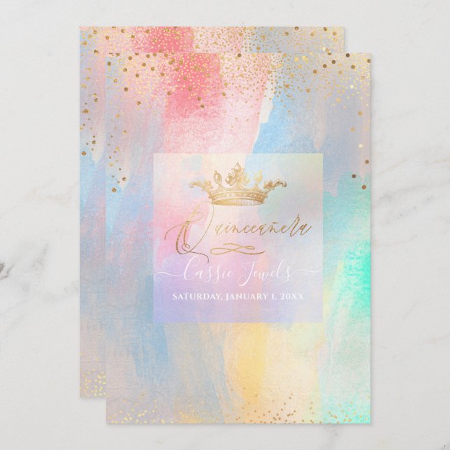 Quinceanera Cotton Candy Watercolor Pinselstriche Einladung (Vorne/Hinten)