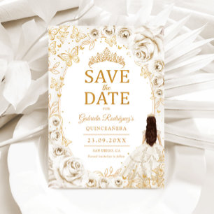 Quinceanera Creme Gold Blumenmuster Save The Date