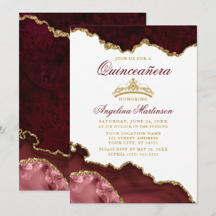 Quinceanera Crown Burgundy Gold Marmor Einladung
