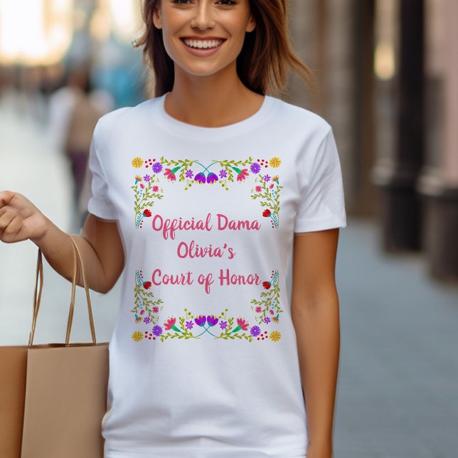 Quinceanera Dama Mexican Fiesta Floral Custom T-Shirt (Quinceanera T-shirt from my Mexican Fiesta Flowers Quinceanera Collection)