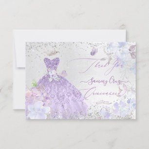 Quinceanera Dankeschön Dusty Purple Glitzerkleid Einladung