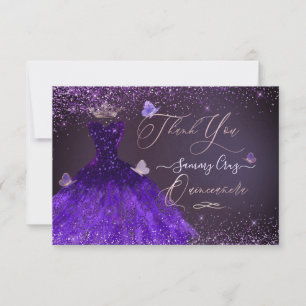 Quinceanera Dankeschön Ultra Violett Glitter Einladung