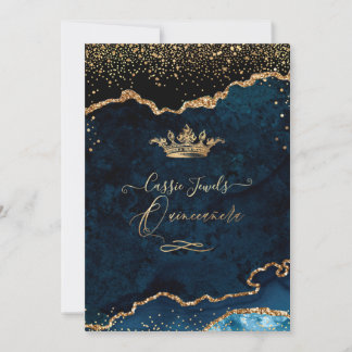 Quinceanera Dark Aquamarin Agate Imitate Gold Conf Einladung