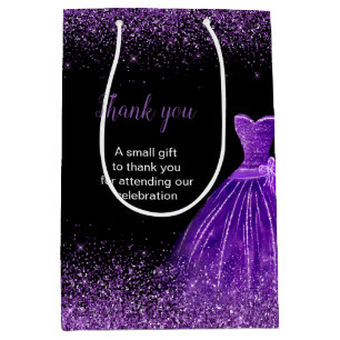 Quinceanera Dark Lila Dress Imitate Glitzer Mittlere Geschenktüte