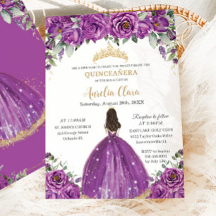 Quinceañera Dark Magenta Lila Blumenprinzessin Einladung