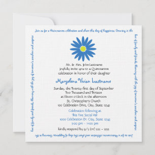 Quinceanera Delightful Daisy Message Text Blau Einladung