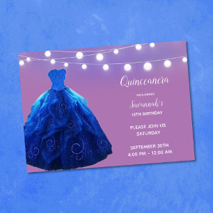 Quinceanera Denim Blue Lavender String Lights Einladung