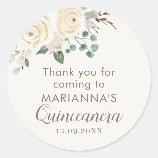 Quinceanera Dreamy White Floral Stickers (Vorderseite)