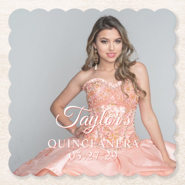 Quinceanera Dress Foto Zwei Farben Schriftart Untersetzer (Vorderseite)