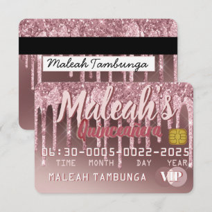 Quinceañera Dunkle Roségold- & Pink-Glitter-Drip Einladung
