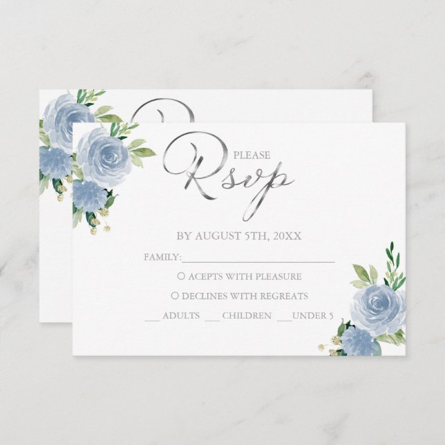 Quinceanera Dusty Blue Bilingual Response Card (Vorne/Hinten)