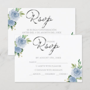 Quinceanera Dusty Blue Bilingual Response Card