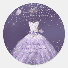 Quinceanera Dusty Lila Silver Glitzer Gown Runder Aufkleber
