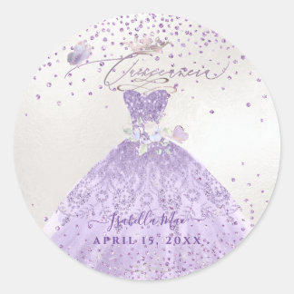 Quinceanera Dusty Lila Silver Glitzer Gown Runder Aufkleber