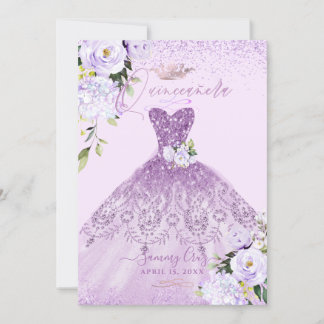 Quinceanera Dusty Lilac Lila Silver Glitzer Gown Einladung