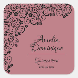 Quinceañera Dusty Pink und Black Quadratischer Aufkleber