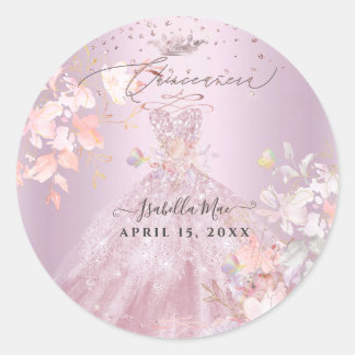 Quinceanera Dusty Rose Glitzer Platterbsen Runder Aufkleber