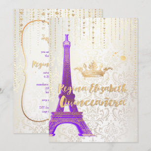 Quinceanera/Eiffelturm/Pariser Prinzessin/Purple Einladung