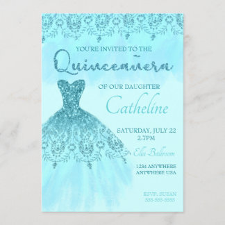 Quinceanera Einladung aquamarinen Glitzer, 15. Geb