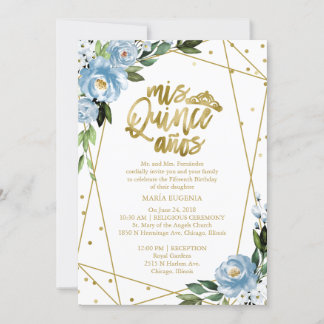 Quinceanera Einladung Bilingual Blue Gold Foil