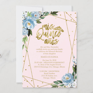 Quinceanera Einladung Bilingual Pink Blue