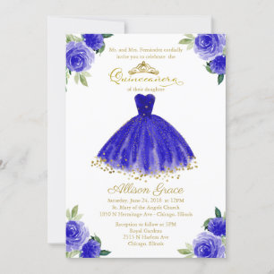 Quinceanera Einladung Bilingual Royal Blue Gown