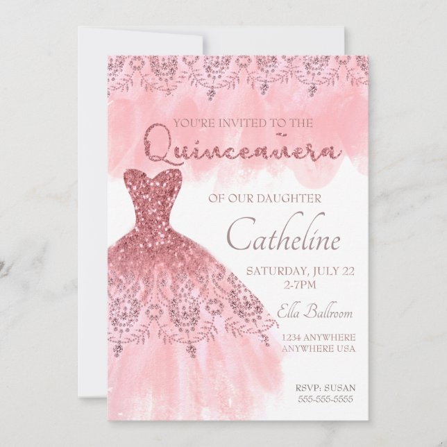 Quinceanera Einladung erröten 15. Geburtstag des (Vorderseite)