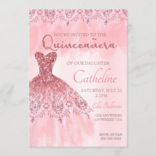 Quinceanera Einladung erröten 15. Geburtstag des