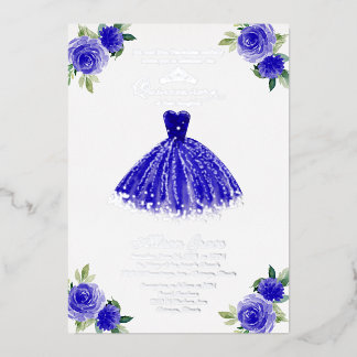 Quinceanera Einladung Floral Royal Blue Gown