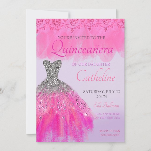 Quinceanera Einladung fuscia15. Geburtstag (Vorderseite)
